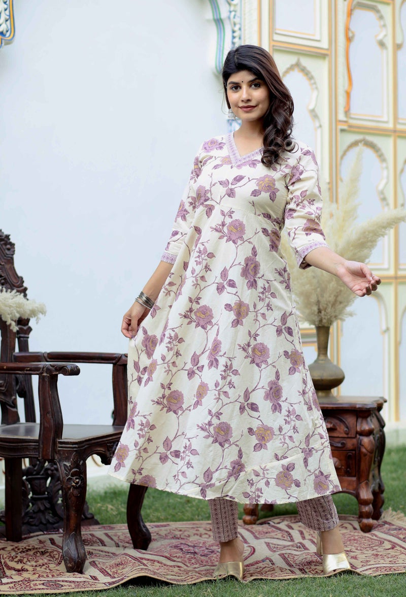 Miravan Floral Printed Anarkali Kurta And Palazzo Set for Women - Image 4